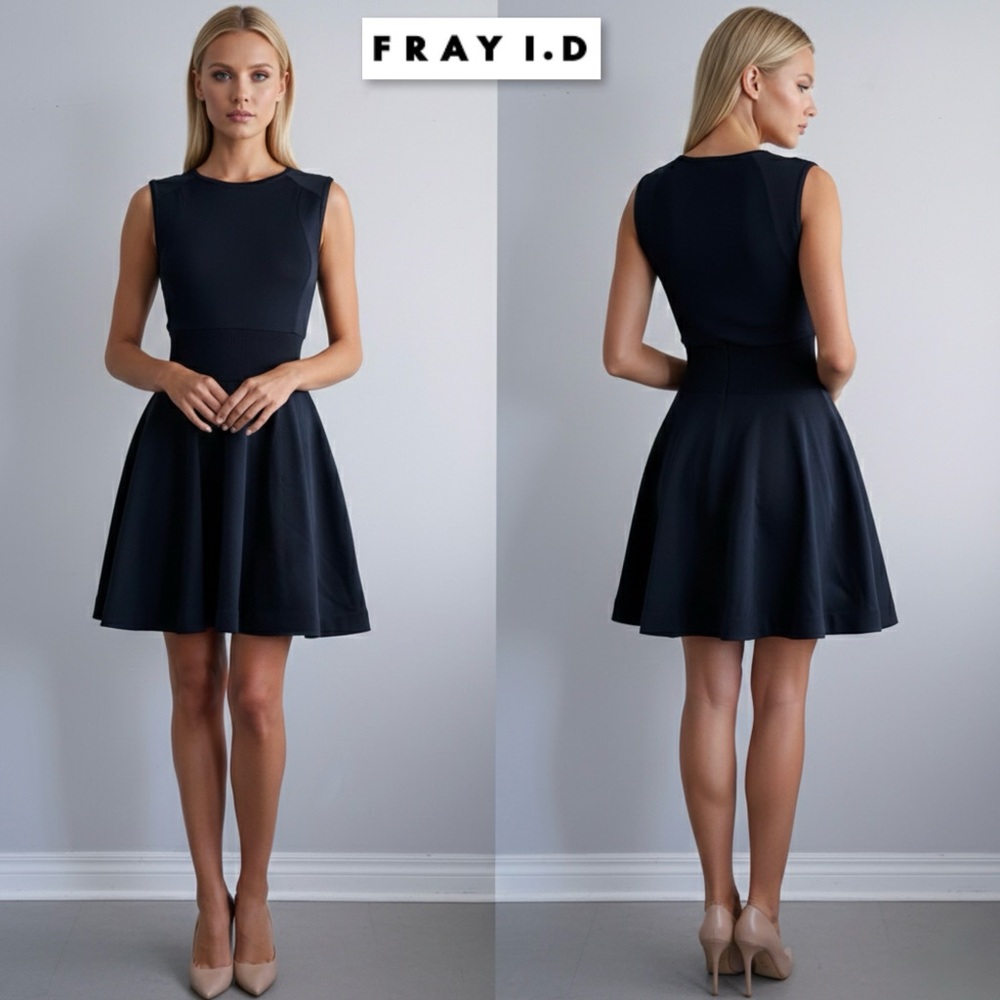 FRAY I.D Japan Navy High Twist Knit Fit & Flare Sleeveless Dress Small Classic